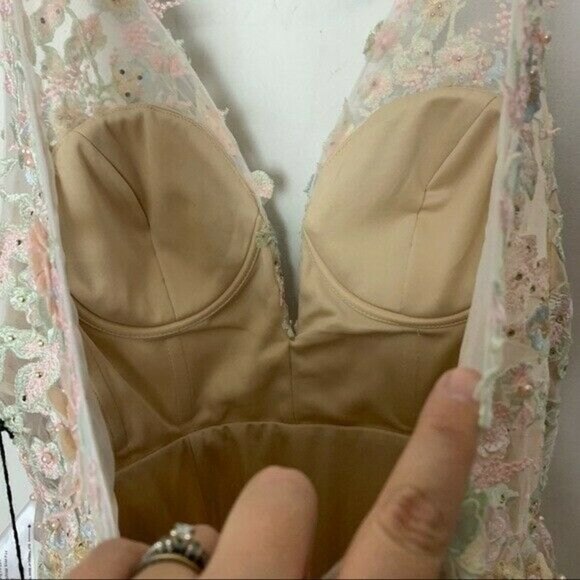 MAC DUGGAL Embellished Floral Sleeveless Deep V-Neck A-Line Gown Pastel Size 12 - Picture 8 of 14